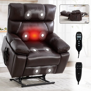 English Elm Brown Leatheraire Power Lift Recliner Dual Motor Massage Heat Heavy Duty 350lb W1803P340308