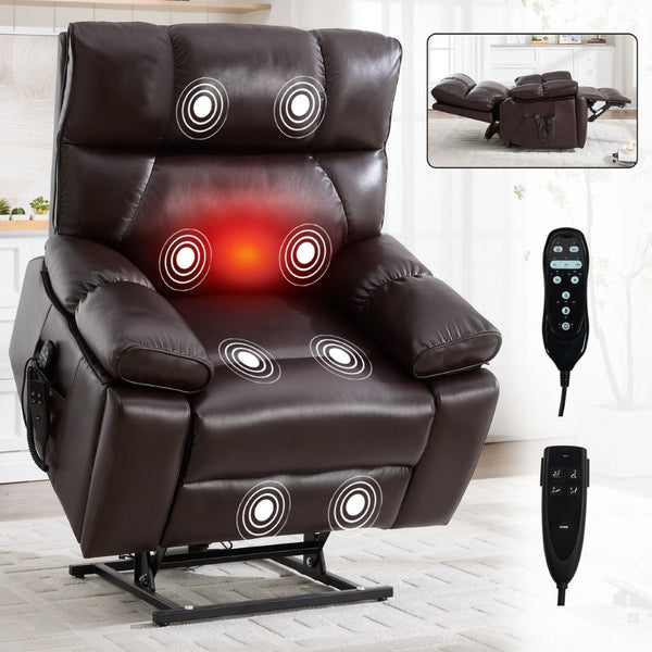 English Elm Brown Leatheraire Power Lift Recliner Dual Motor Massage Heat Heavy Duty 350lb W1803P340308