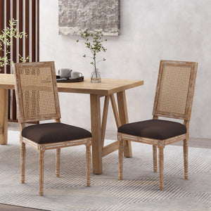 English Elm [set of 2] French Provincial Rubberwood Dining Chairs with Cane Back and Fluted Legs Brown N767P375346W
