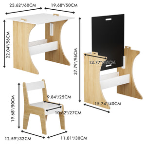 English Elm Kids Multifunctional Table Set with Chair, Convertible MDF Top for Study Drawing Play, White Natural Finish W808P293817