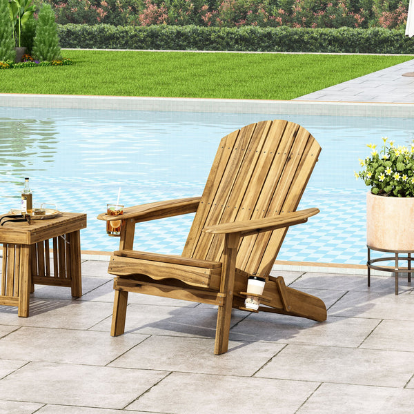 English Elm Christopher Knight Home® - BELLWOOD Adirondack Chair with Folding Design, Rustic Outdoor Wood Seat, Built-In Cup Holder Comfort Natural 37.75 L x 26.75 W x 8.5 H 68940.00