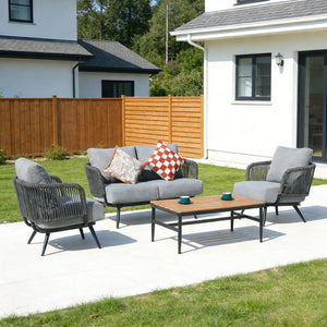 English Elm 4-piece Outdoor Aluminum Conversation Set with Woven Rope Swivel Chairs and Olefin Cushions T5880S00020