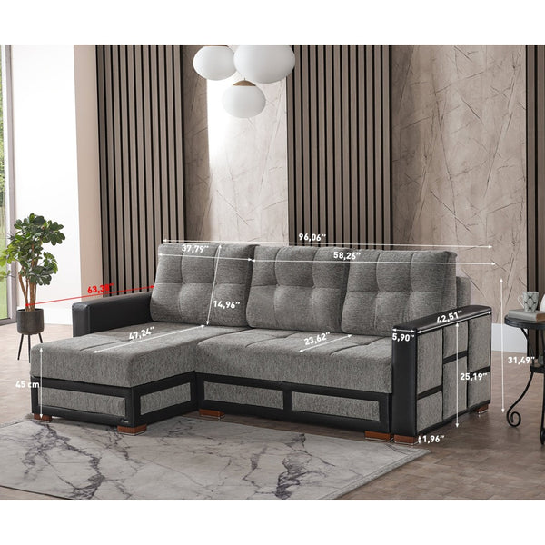 English Elm Primenest Modern Convertible Sectional Sofa With Storage & Click-Clack Mechanism For Small Spaces B030P305116-GIGA