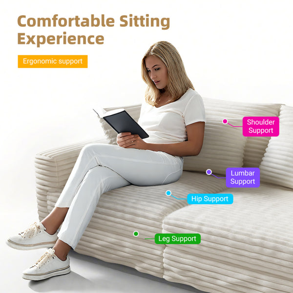 English Elm 82.7" Plush Corduroy 3-Seat Sofa – Versatile Cloud Couch With Ottomans & Soft Pillows For Comfort W1885S00151