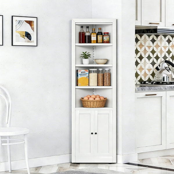 English Elm 71" Tall Corner Cabinet Steel Frame 5 Tier Adjustable Shelving Pantry Bathroom Storage T2398P442670