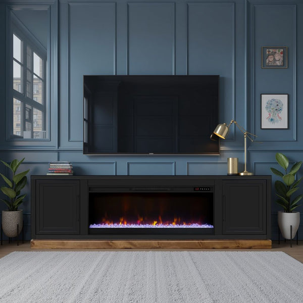 English Elm Nora 81 Inch Fireplace TV Stand with 42" Electric Insert, Two-Tone Alder & Poplar Craftsmanship Black B108P345198