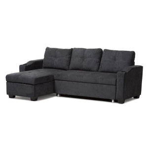 Baxton Studio Baxton Lianna Modern Dark Grey Sectional Sofa with Storage, Sleeper Feature & Cupholders for Comfort R8068-Dark Grey-Rev-SF