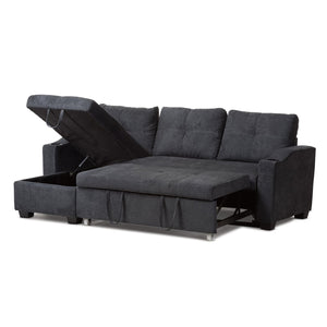 Baxton Studio Baxton Lianna Modern Dark Grey Sectional Sofa with Storage, Sleeper Feature & Cupholders for Comfort R8068-Dark Grey-Rev-SF