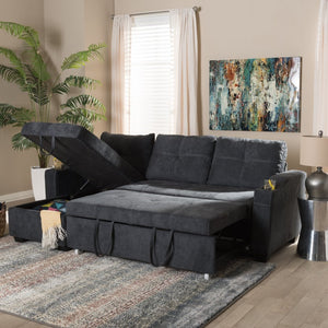Baxton Studio Baxton Lianna Modern Dark Grey Sectional Sofa with Storage, Sleeper Feature & Cupholders for Comfort R8068-Dark Grey-Rev-SF