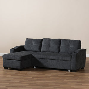 Baxton Studio Baxton Lianna Modern Dark Grey Sectional Sofa with Storage, Sleeper Feature & Cupholders for Comfort R8068-Dark Grey-Rev-SF