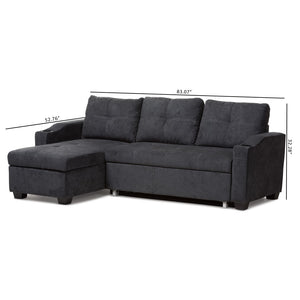Baxton Studio Baxton Lianna Modern Dark Grey Sectional Sofa with Storage, Sleeper Feature & Cupholders for Comfort R8068-Dark Grey-Rev-SF