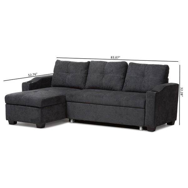 Baxton Studio Baxton Lianna Modern Dark Grey Sectional Sofa with Storage, Sleeper Feature & Cupholders for Comfort R8068-Dark Grey-Rev-SF