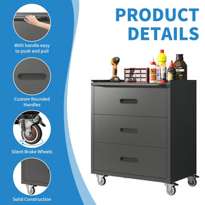 English Elm Heavy-duty Rolling Steel Tool Cabinet 3 Drawer Garage Organizer with Locking Casters T2398P242683