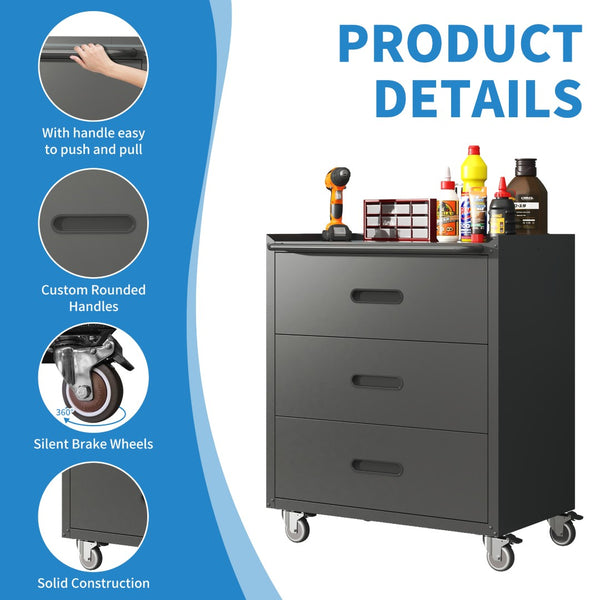 English Elm Heavy-duty Rolling Steel Tool Cabinet 3 Drawer Garage Organizer with Locking Casters T2398P242683