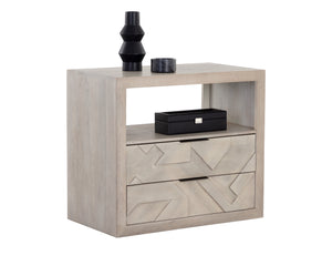 Sunpan Lisboa Nightstand - Unique Handcrafted Light Grey Mango Wood Nightstand with Intricate Drawers & Shelf