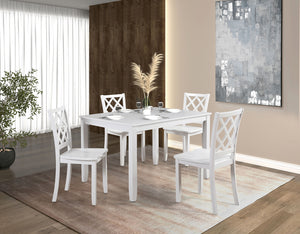 English Elm White Transitional 5pc Dining Set with Rectangular Table & 4 Diamond-Pattern Back Chairs, 48"W x36"D B2741P381486