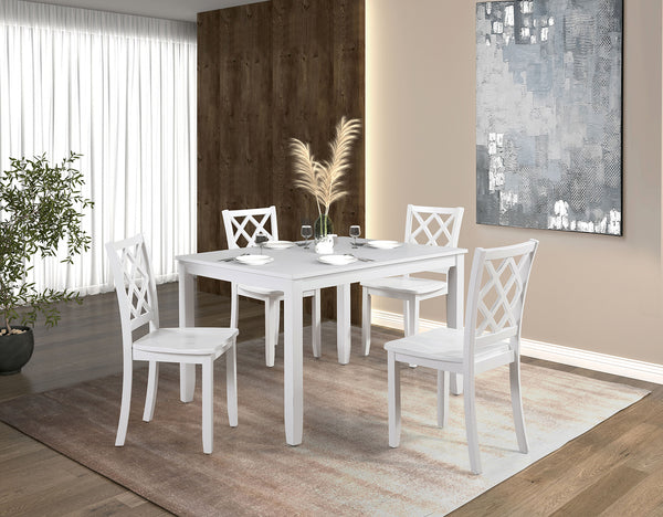 English Elm White Transitional 5pc Dining Set with Rectangular Table & 4 Diamond-Pattern Back Chairs, 48"W x36"D B2741P381486