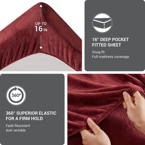 English Elm 4 Pcs King Micro Plush Sheet Set In Luxurious Burgundy - Ultra-Soft, Warm, & Easy Care Bedding Set B035P319761