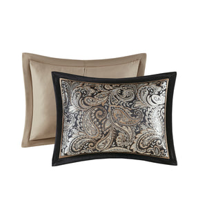 English Elm 12 Madison Park Aubrey 12-Piece Queen Comforter Set Paisley Jacquard with 200TC Cotton Sheets, Gold Accents Black 18.9 L x 24.02 W x 15.35 H B035128819