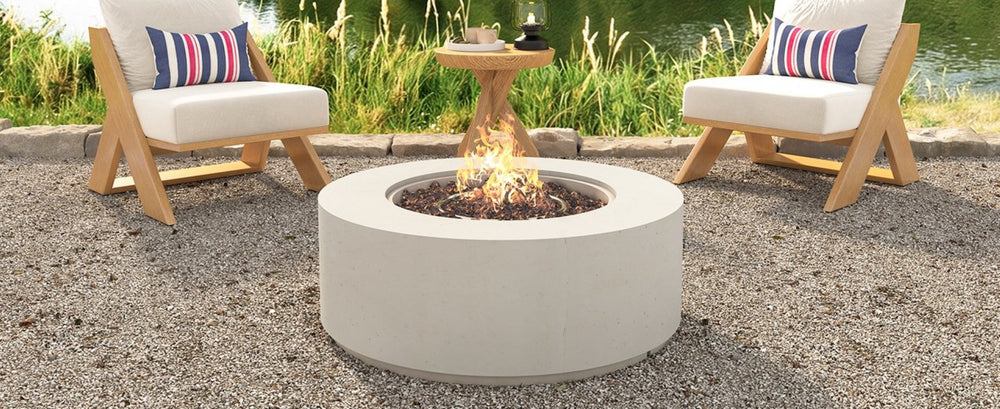 English Elm U_style Round Mgo Propane Fire Pit 50000 Btu Sculptural Outdoor Patio Table with Lava Rocks Beige N711P410554A