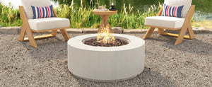 English Elm U_style Round Mgo Propane Fire Pit 50000 Btu Sculptural Outdoor Patio Table with Lava Rocks Beige N711P410554A