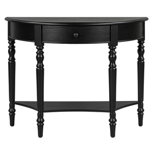 English Elm Trexm Farmhouse Half Moon Entryway Console with Drawer Open Shelf Pine Legs Black N715P383795B