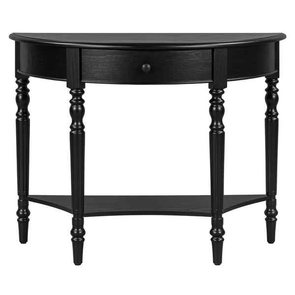 English Elm Trexm Farmhouse Half Moon Entryway Console with Drawer Open Shelf Pine Legs Black N715P383795B