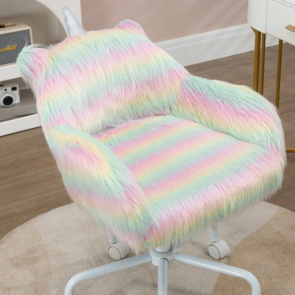 English Elm HOMCOM Plush Fluffy Unicorn Office Chair with Mid-Back, Armrests, Adjustable Height & 5-Star Wheels W2225P173829