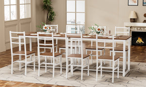 English Elm Dining 5-Piece Farmhouse Dinette Set with Sleek Metal Frame, Compact Mid-Century Table and 4 Chairs for Kitchen Brown+White W578P304062