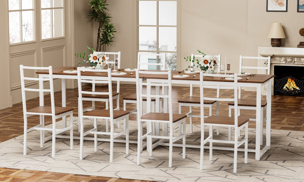 English Elm Dining 5-Piece Farmhouse Dinette Set with Sleek Metal Frame, Compact Mid-Century Table and 4 Chairs for Kitchen Brown+White W578P304062
