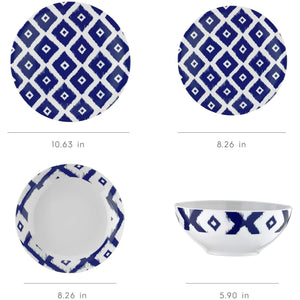 English Elm Zeugma 16-Piece Porcelain Dinnerware Set with Chevron Pattern, Microwave & Dishwasher Safe Durable Blue B029P333184