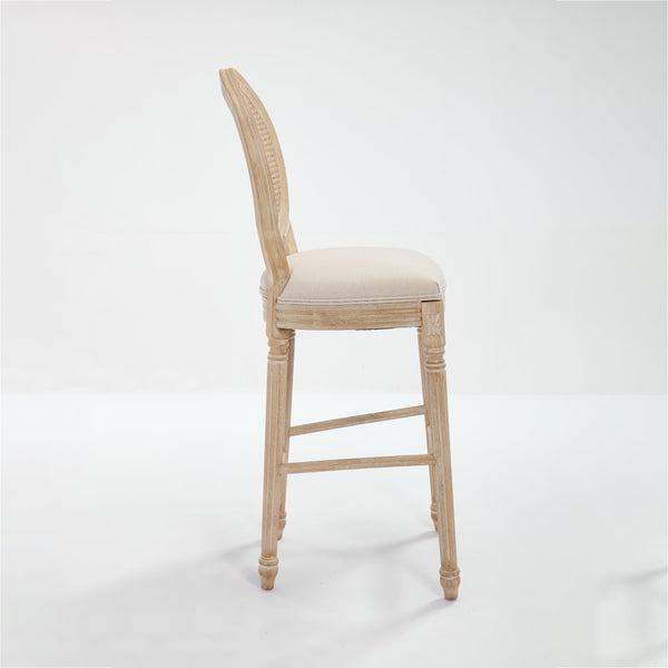 English Elm French Country Bar Chairs Set Of 2 - Upholstered Rattan Back, Vintage Elegance For Dining & Living Spaces W3426P324575