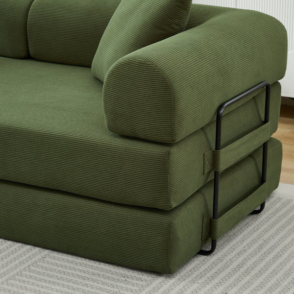 English Elm Folding Sofa Bed Corduroy Convertible 78.5" 3-Seater to Bed No-Assembly Foam Spring Comfort Green W2915P343897