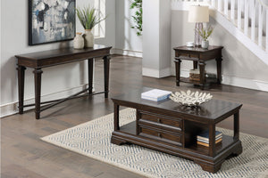 English Elm Traditional Classic End Table with Storage Drawer and Open Shelf Birch Veneer Finish for Living Room Espresso 61 L x 22.25 W x 8.25 H B011P291539