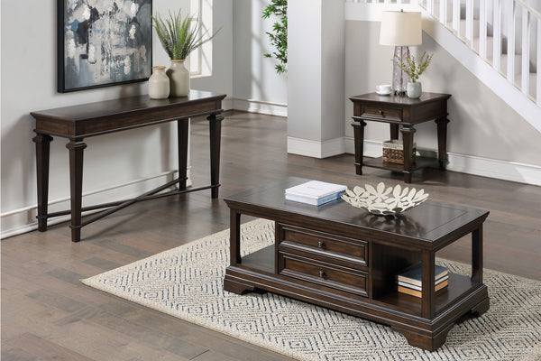 English Elm Traditional Classic End Table with Storage Drawer and Open Shelf Birch Veneer Finish for Living Room Espresso 61 L x 22.25 W x 8.25 H B011P291539