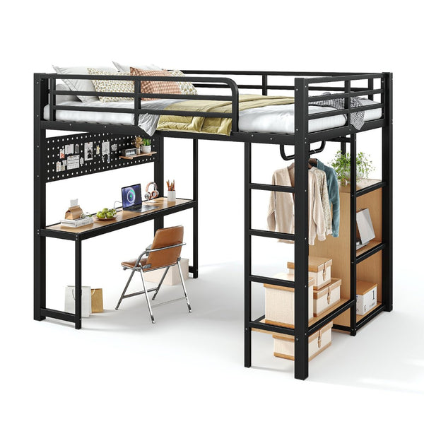 English Elm Twin Over Full Playhouse Bunk Bed with Slide Ladder Storage Shelves and Wardrobe W5305S00060