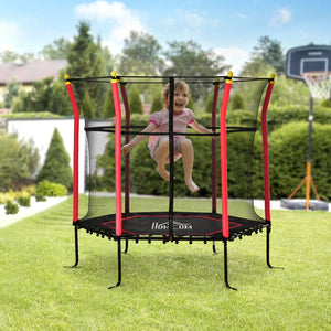 English Elm Soozier Kids Trampoline Spring Free Bungee Design with Safety Enclosure Net Indoor Outdoor W2225P217340