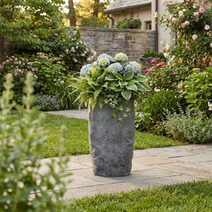 English Elm Polyresin Cast Stone Urn Planter Weathered Gray Finish Tall Outdoor Patio Garden N772P450043G