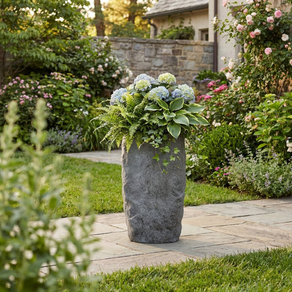 English Elm Polyresin Cast Stone Urn Planter Weathered Gray Finish Tall Outdoor Patio Garden N772P450043G