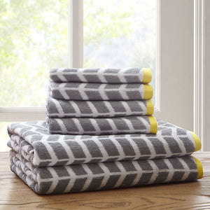 JLA Home Intelligent Design - Cotton 6-Piece Jacquard Towel Set — OEKO-TEX Soft Reversible Grey Geometric Towels, Highly Absorbent and Durable ID91-525