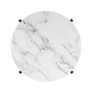 28" Round Coffee Table with Open Crossed Arch Base Calacatta Marble, Dark Walnut LNAL1K2CMDW Walker Edison