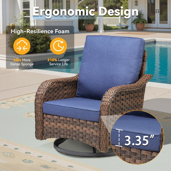 English Elm Patio Wicker Swivel Glider Rocker Set of 2 All Weather Resin Woven Porch Chairs Blue T3773P417373