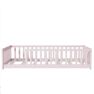 English Elm Twin Solid Rubberwood Floor Bed with Full Perimeter Safety Rails for Toddler Rooms Pink W504P296798
