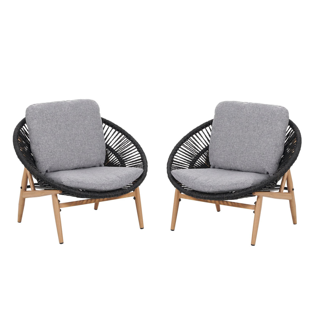 English Elm Christopher Knight Home® - Cyril Outdoor Papasan Lounge Chair Set Of 2 - Dark Grey Wicker & Soft Cushions For Ultimate Comfort N775P290578G-S2