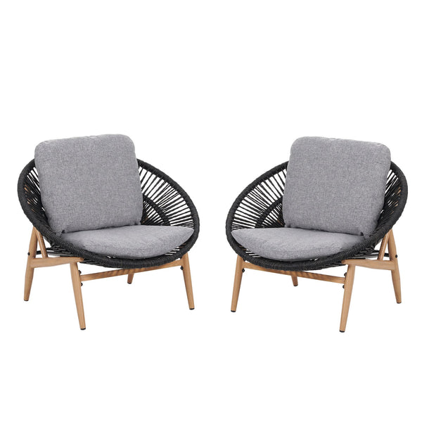 English Elm Christopher Knight Home® - Cyril Outdoor Papasan Lounge Chair Set Of 2 - Dark Grey Wicker & Soft Cushions For Ultimate Comfort N775P290578G-S2