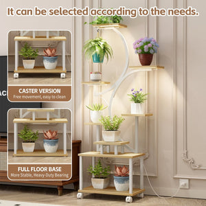 English Elm Plant Stand with Full Spectrum Grow Lights 8 Tier S Shaped Iron Corner Display Rack White+Natural W2641P446508