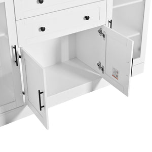 English Elm U-style Modern Buffet Sideboard with Acrylic Doors Power Outlet and Adjustable Storage White N711P437648K
