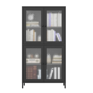 English Elm Classic Metal Storage Cabinet - Elegant Display Case With 4 Glass Doors & Adjustable Shelves For Home W2378P176270