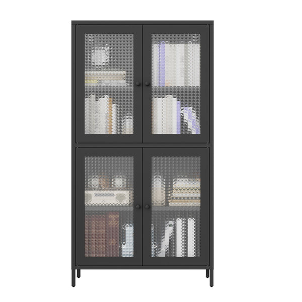 English Elm Classic Metal Storage Cabinet - Elegant Display Case With 4 Glass Doors & Adjustable Shelves For Home W2378P176270
