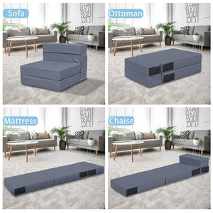 English Elm Convertible Folding Sleeper Chair Thick Padded Lounge Bed for Studio Apartment Guest Room Gray T5880P498067